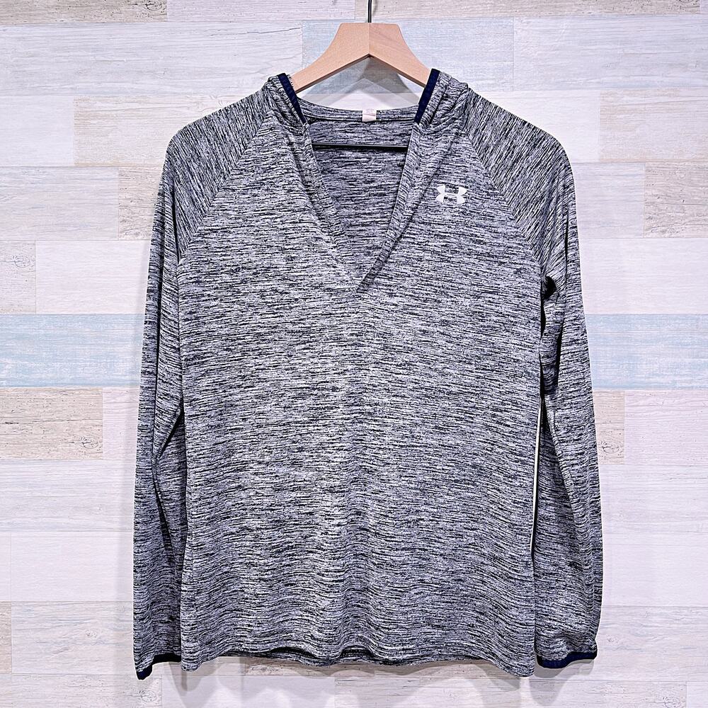 Under Armour Tech Twist Hoodie Tee Heather Gray Long Sleeve Womens Small